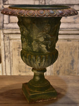 Late 19th century garden urn with angels and green patina