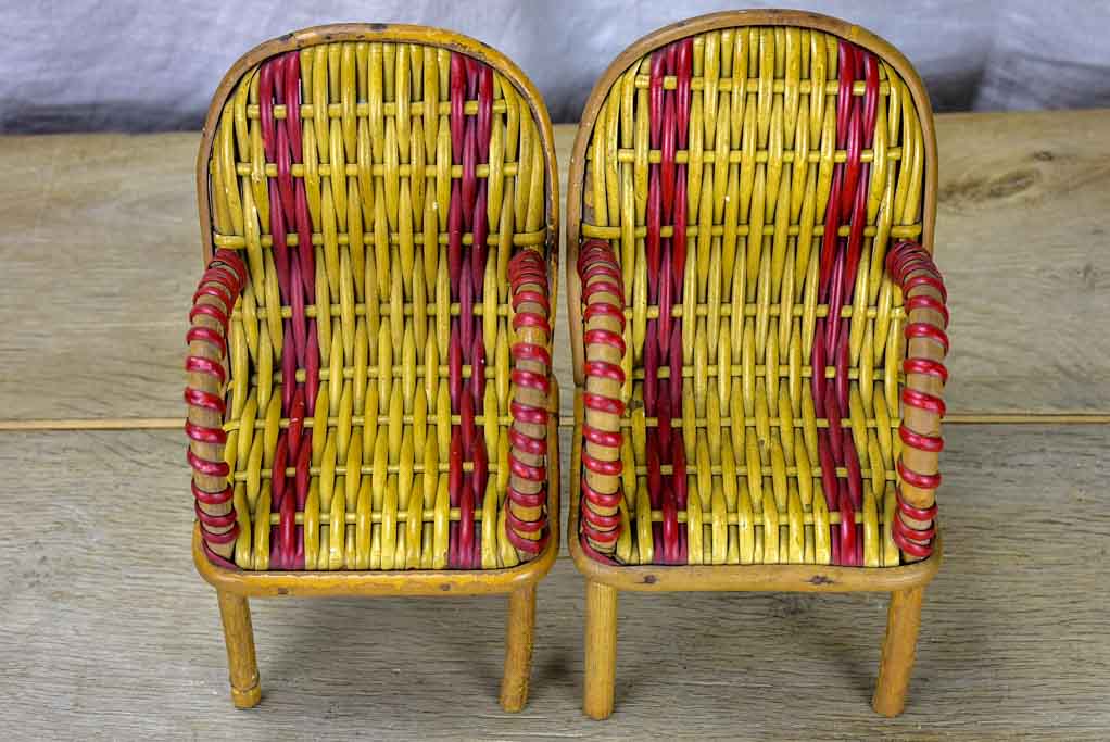 Pair of miniature rattan armchairs