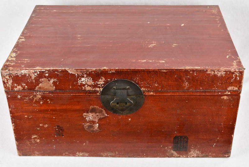 Antique red lacquered paint chest - 32"