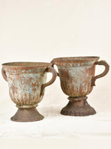 Large pair of 18th century cast-iron planters with blue patina 19¼"