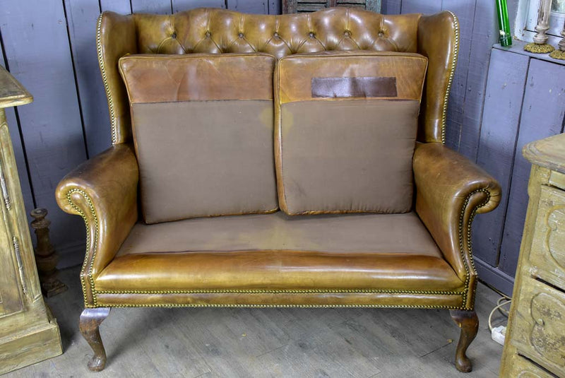 Mid Century English leather chesterfield sofa