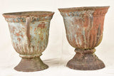 Large pair of 18th century cast-iron planters with blue patina 19¼"