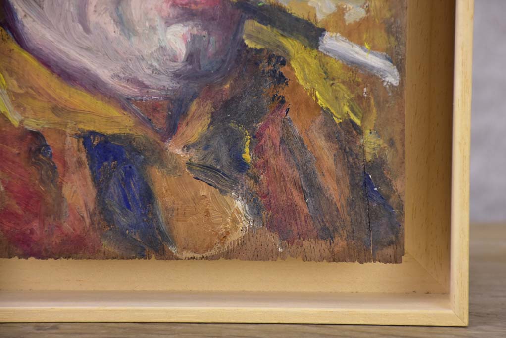Small French painting 1930's of a man smoking a cigarette 7" x 11"