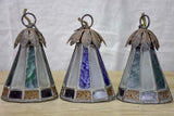 Three small antique lead light suspension lights - Tiffany style 6¼"