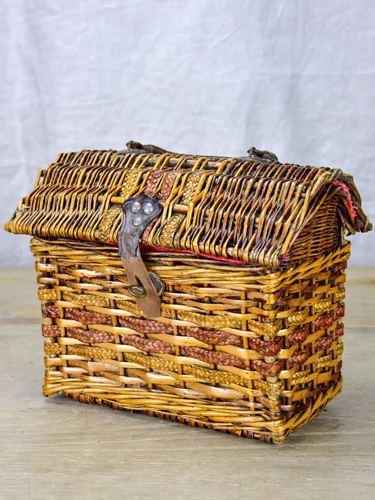 Small antique French children's school lunch basket