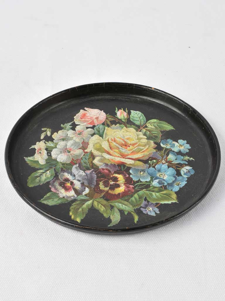 Vintage Floral Decorated Papier Mâché Coaster