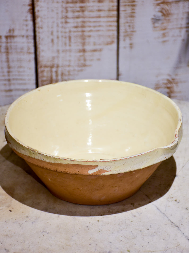 Antique French preserving bowl with cream glaze