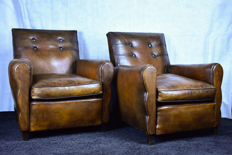 Pair of 1950's French leather club chairs