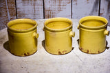 Set of three yellow glazed French pots