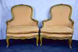 Pair of antique French Bergere Louis XV armchairs