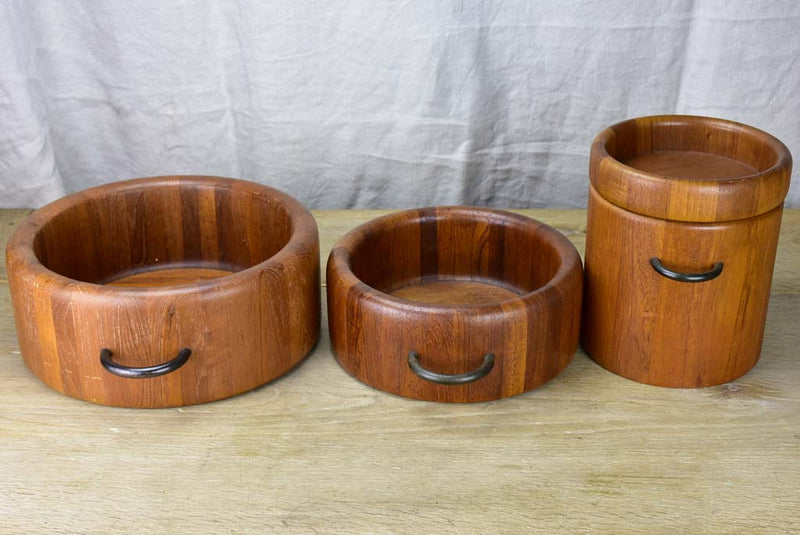Three Digsmed teak household pieces- two bowls and an ice bucket. 1960's