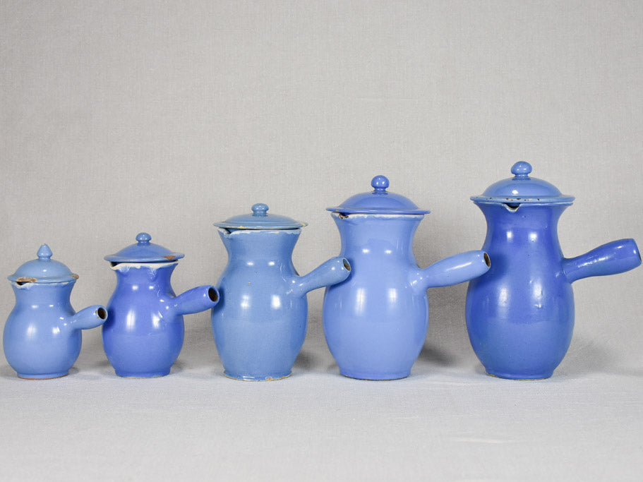 Collection of five 19th-century blue pots from Sète