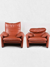 Pair of adjustable brown leather armchairs - Vico Magistretti