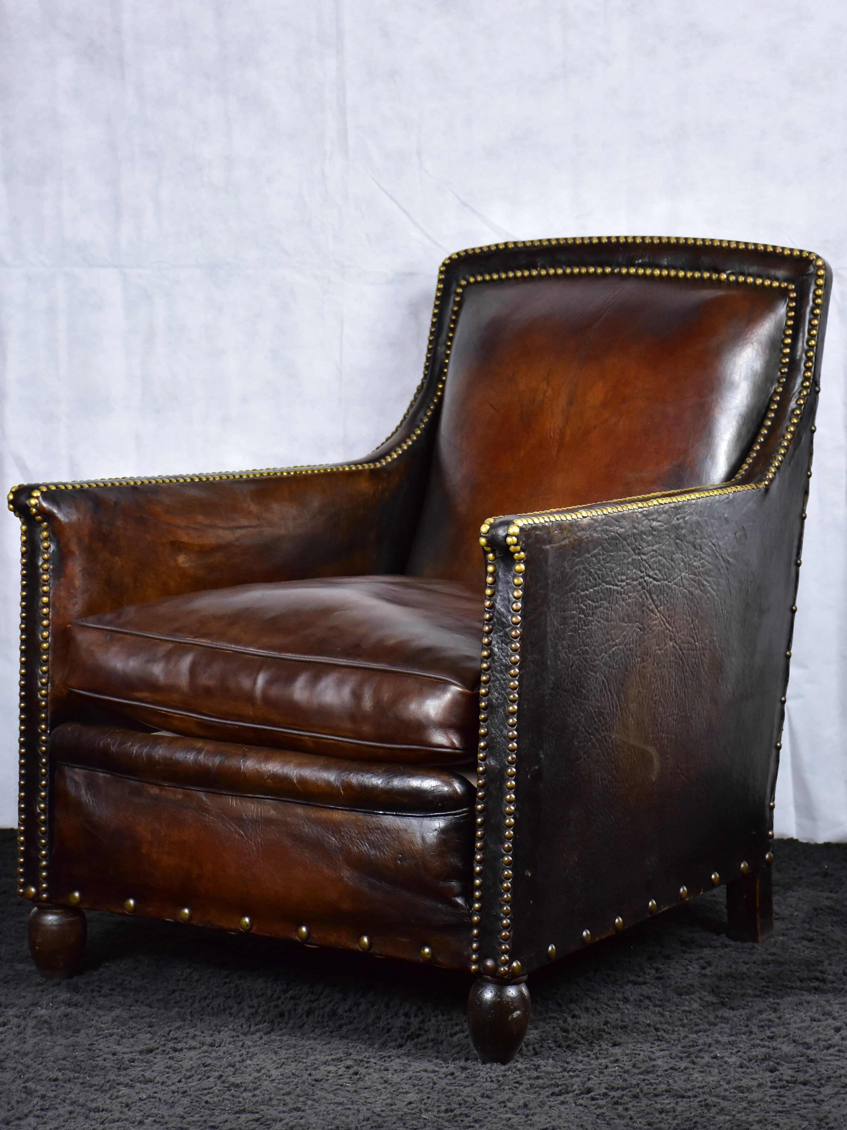 Vintage French leather club chair