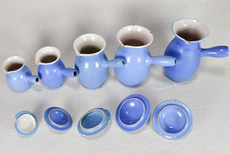 Collection of five 19th-century blue pots from Sète
