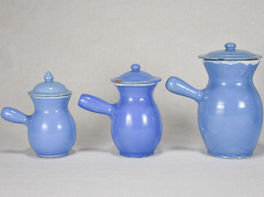 Collection of five 19th-century blue pots from Sète