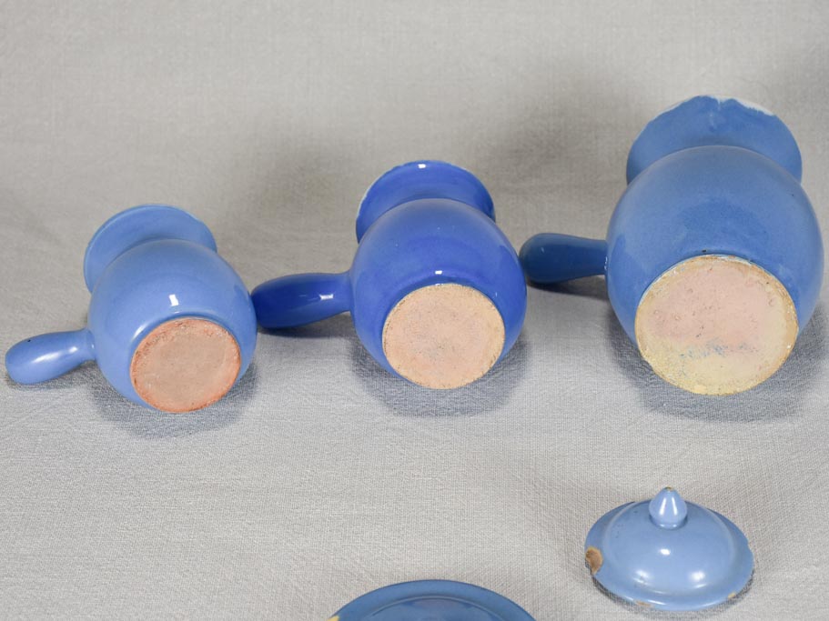 Collection of five 19th-century blue pots from Sète