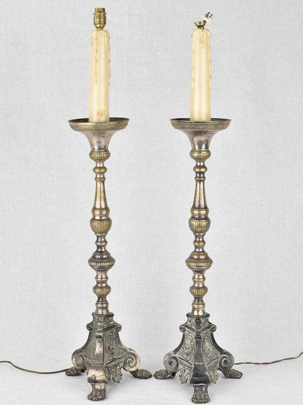 Antique copper-silver plate candlestick lamps