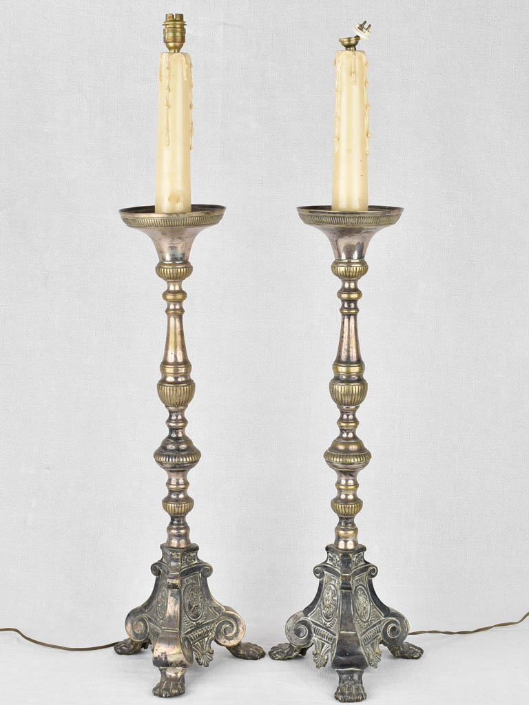 Antique copper-silver plate candlestick lamps