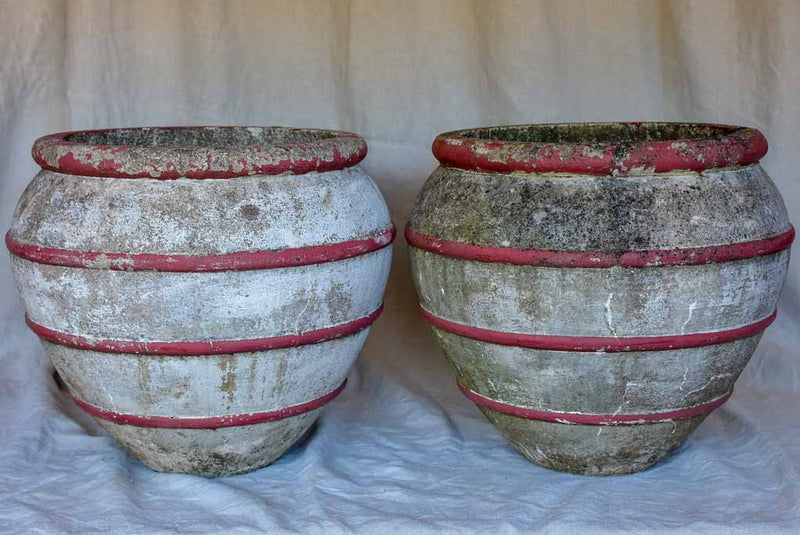 Pair of mid century French planters with red stripes