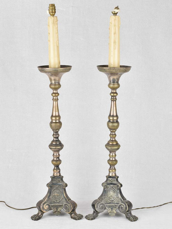 Elegant 19th-century church candlestick lamps