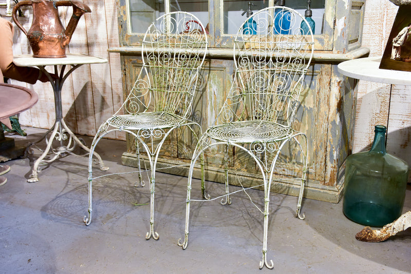 Pair of English wirework garden chairs