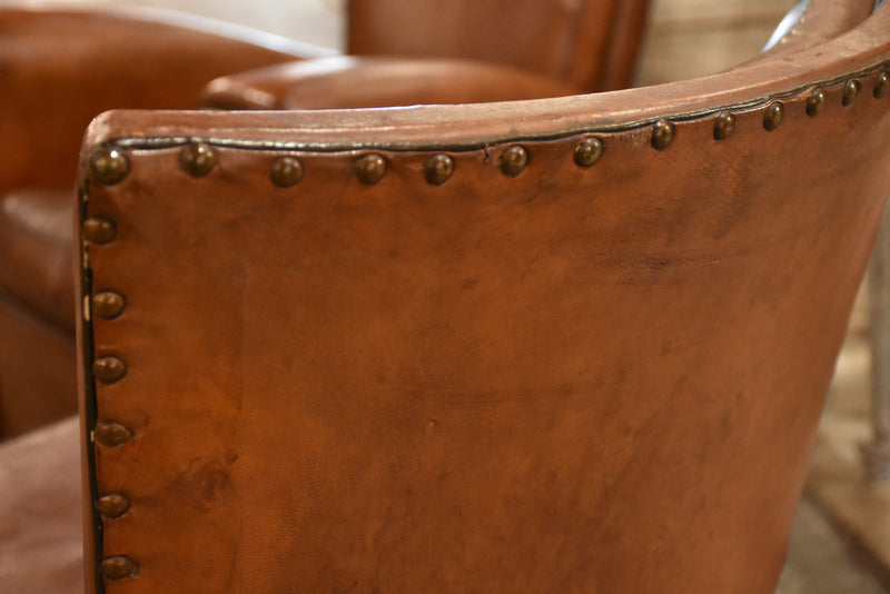 Club chairs, leather, 1930s-style French - pair
