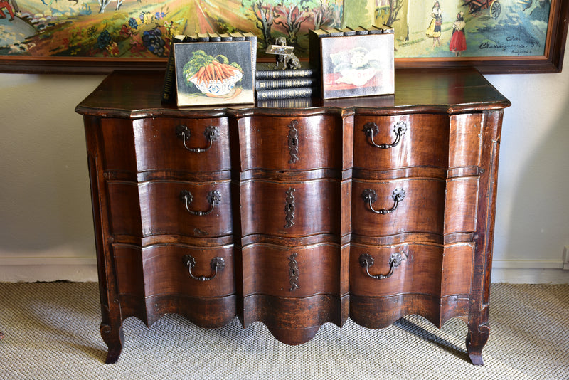 Early 18th century Louis XV double arbalete commode