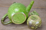 Mid century Atelier Madoura, Vallauris tea pot and sugar bowl with green glaze. (Picasso's studio)
