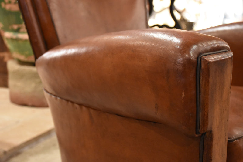 Club chairs, leather, 1930s-style French - pair