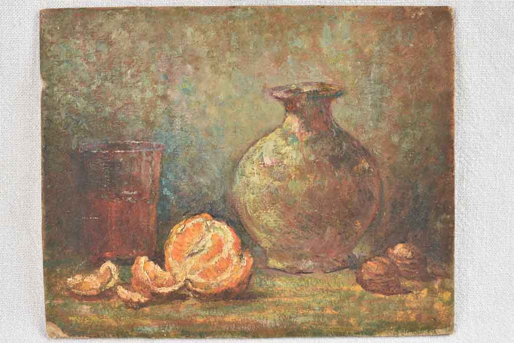 Small early 20th century still life painting with orange - 8¼" x 10¼"