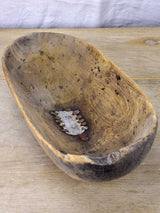 Primitive oval wooden recipient bowl with repairs 18" x 8¼"