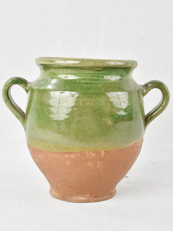Antique French confit pot with green glaze 7½"