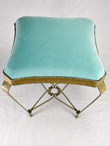 Vintage Italian stool with turquoise velvet upholstery - Luigi Colli 17¼"