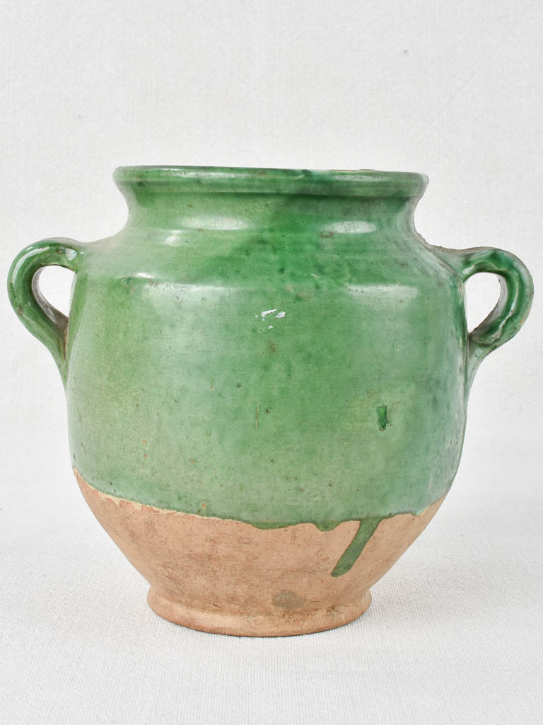Antique French confit pot with green / blue glaze 6¾"