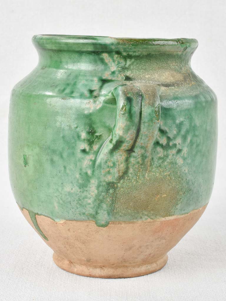 Antique French confit pot with green / blue glaze 6¾"
