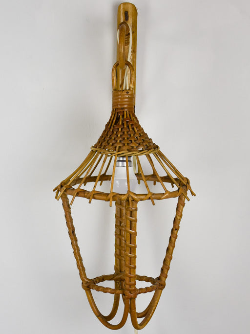 1970's rustic bamboo woven wall lantern