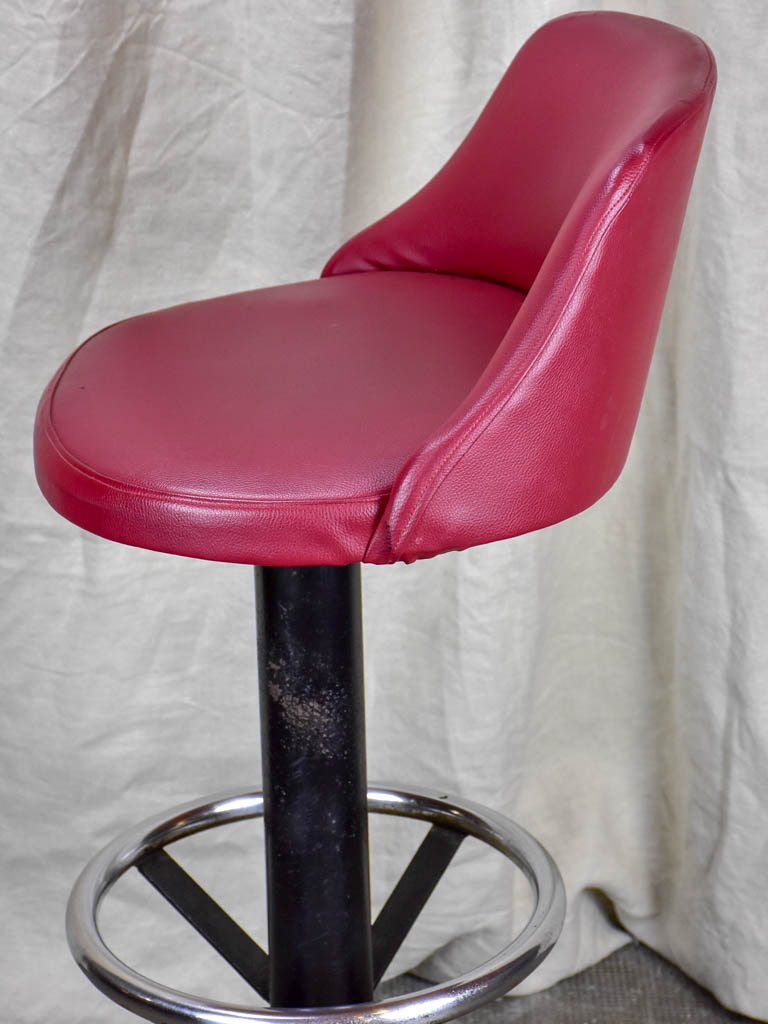 1960's French bar stools - red faux leather
