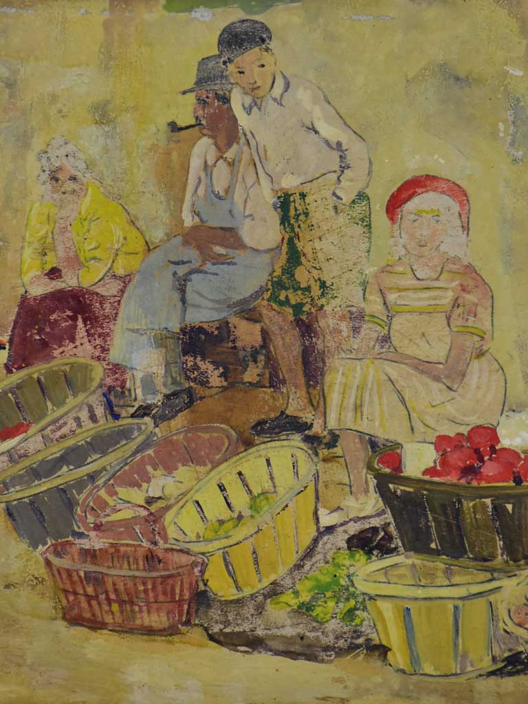 SOLD - MA Early 20th Century painting of a fruit and vegetable open air market 18½" x 14¼"