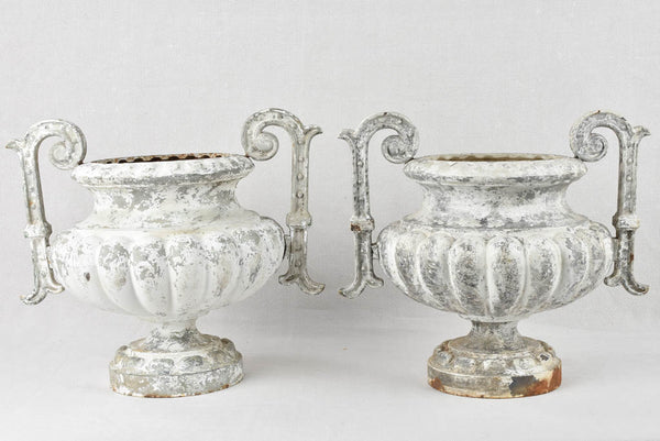 Pair of Chambord cast iron garden urns - white patina 16¼"