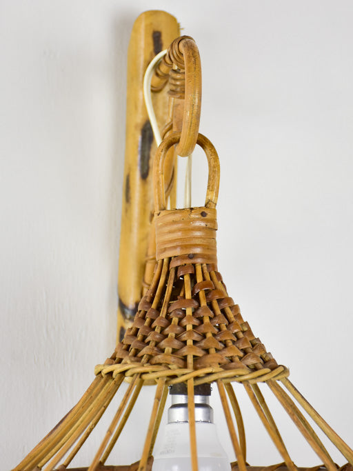 Vintage French cane wicker wall lantern 20½"