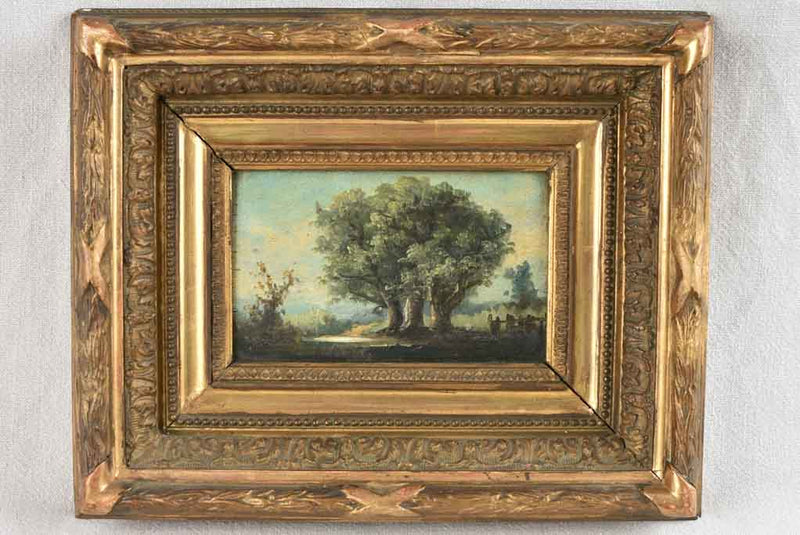 Antique French landscape painting with gilded frame - 11¾" x 15"