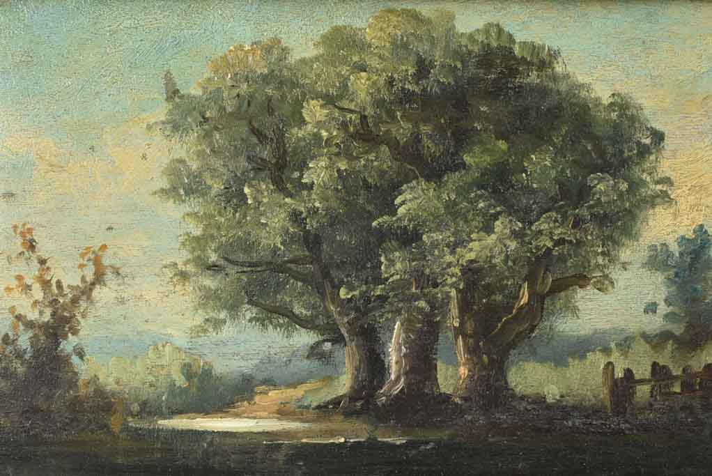 Antique French landscape painting with gilded frame - 11¾" x 15"