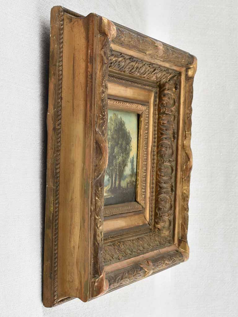 Antique French landscape painting with gilded frame - 11¾" x 15"