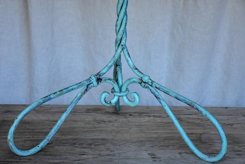 Late 19th Century French garden table with twisted metal base - aqua blue