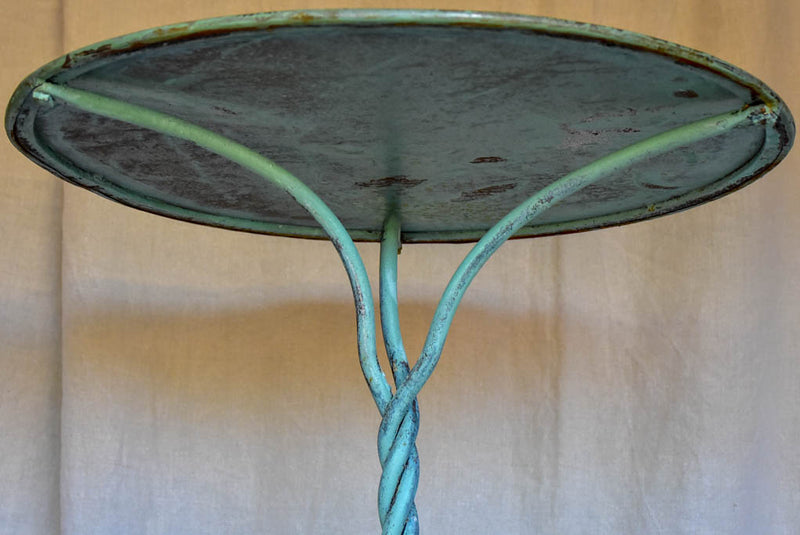 Late 19th Century French garden table with twisted metal base - aqua blue