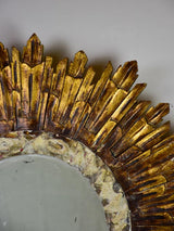 Mid century French sunburst mirror with gold and beige frame 27¼"