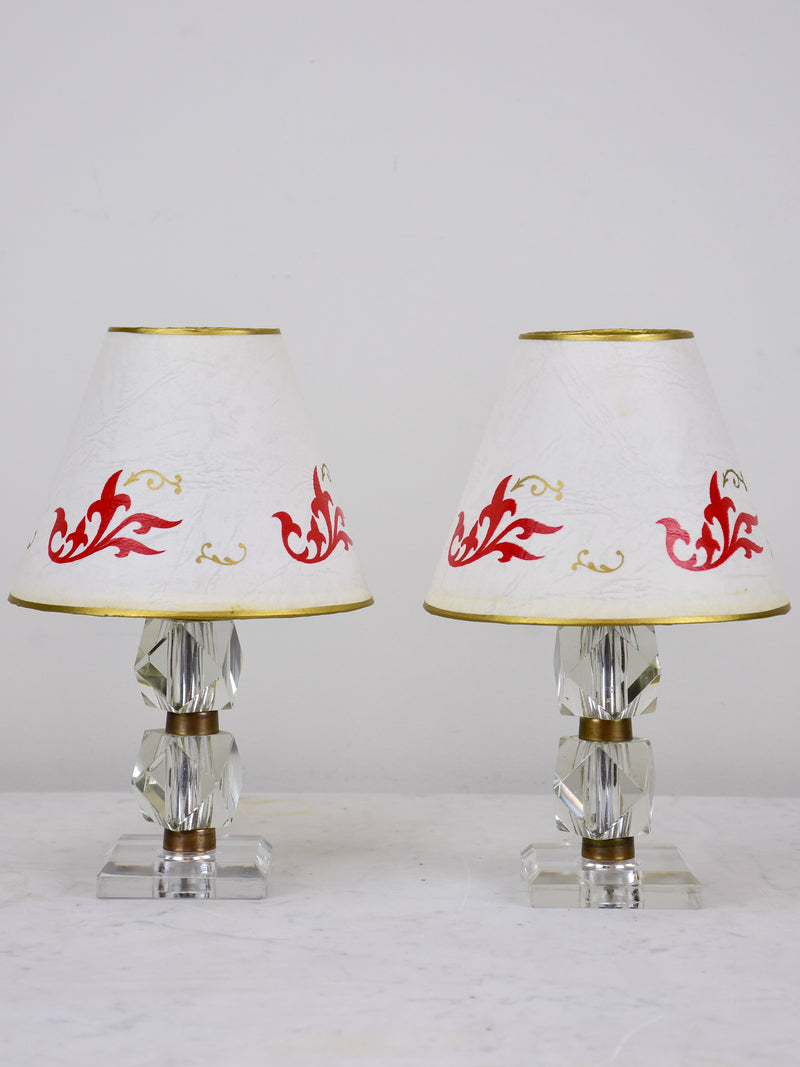 Pair of miniature mid-century table lamps with glass base