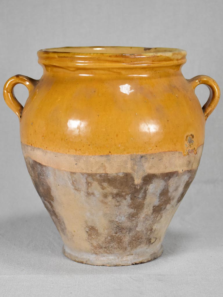 Antique French confit pot with yellow glaze 10¼"