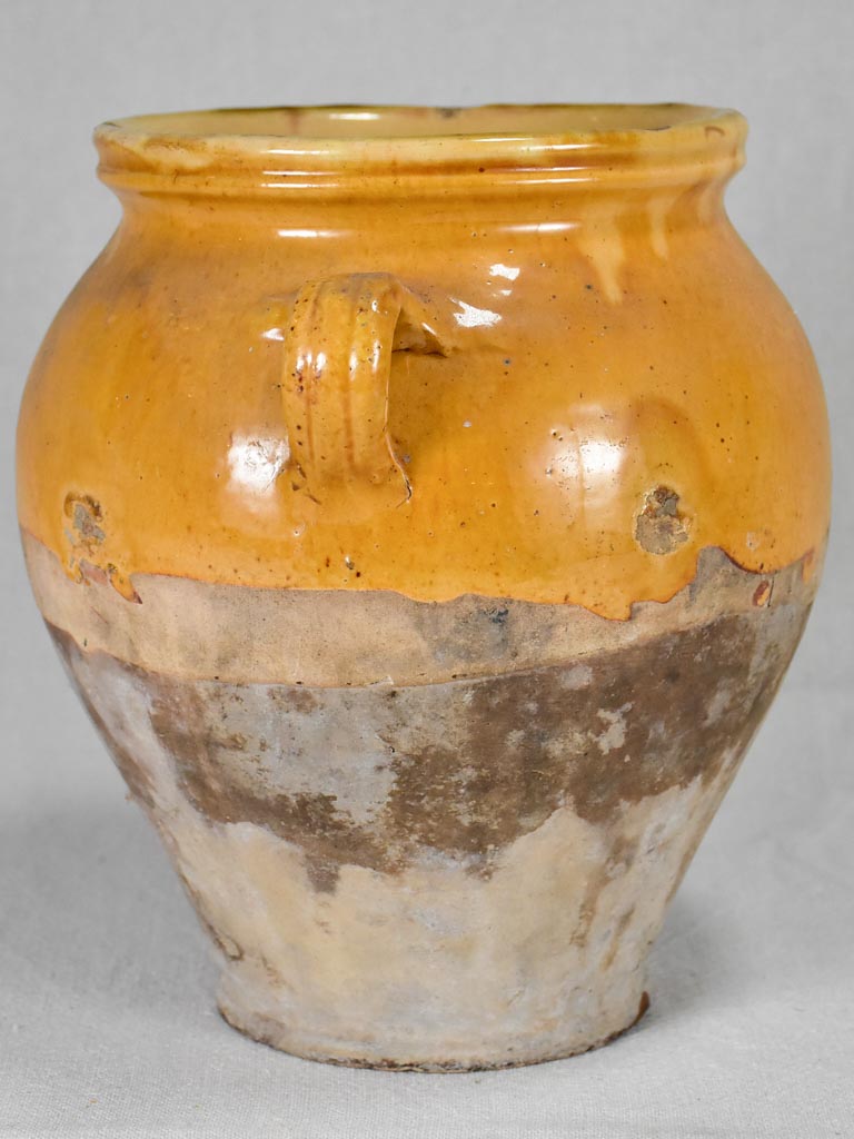 Antique French confit pot with yellow glaze 10¼"